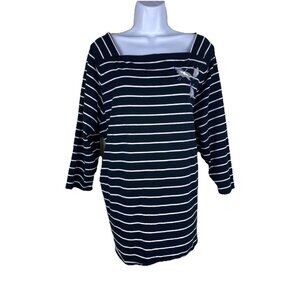 Ava & Viv Womens 2X Black And White Striped Top Embellished 3/4 Sleeves